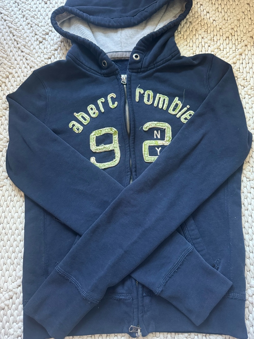 XS Abercrombie Navy Zip Hoodie with Lime Appliqué